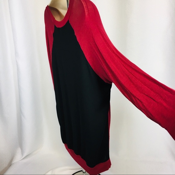 PLEIONE Burgundy Red Front & Black Back Mixed Media Top 3/4 Sleeves - Picture 6 of 9